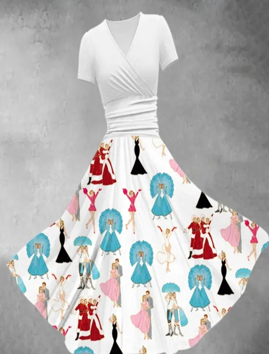 Best Women's Graphic Print V Neck Midi Dress Vintage Home Daily Short Sleeve Summer Women Cocktail Dress