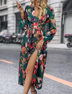Online Women's Graphic Print V Neck Long Dress Maxi Dress Long Sleeve Spring Fall Women Spring Dresses