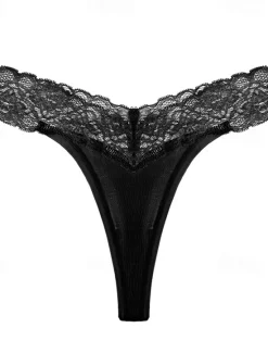 Online Women's G-strings & Thongs Panties 1 PC Underwear Romantic Sexy Lace Lace Pure Color Cotton Low Waist Petite Super Sexy Black Pink Wine XS S M Home Outfits Women Lingerie