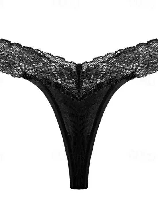 Online Women's G-strings & Thongs Panties 1 PC Underwear Romantic Sexy Lace Lace Pure Color Cotton Low Waist Petite Super Sexy Black Pink Wine XS S M Home Outfits Women Lingerie