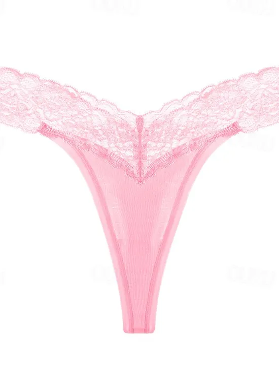 Online Women's G-strings & Thongs Panties 1 PC Underwear Romantic Sexy Lace Lace Pure Color Cotton Low Waist Petite Super Sexy Black Pink Wine XS S M Home Outfits Women Lingerie