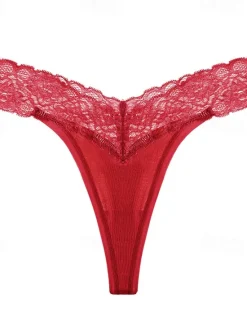 Online Women's G-strings & Thongs Panties 1 PC Underwear Romantic Sexy Lace Lace Pure Color Cotton Low Waist Petite Super Sexy Black Pink Wine XS S M Home Outfits Women Lingerie