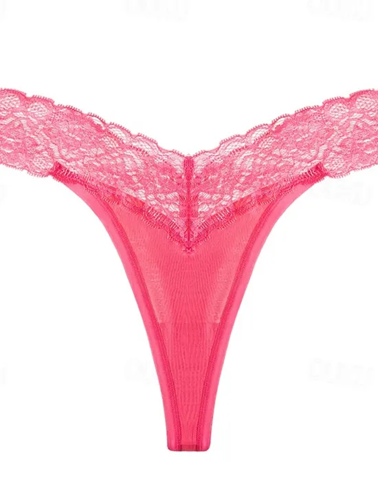 Online Women's G-strings & Thongs Panties 1 PC Underwear Romantic Sexy Lace Lace Pure Color Cotton Low Waist Petite Super Sexy Black Pink Wine XS S M Home Outfits Women Lingerie