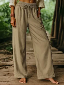 Clearance Women's Harem Pants Vacation Vintage Ethnic Style Full Length High Waist Plain Comfy Breathability Soft Micro-elastic Formal Vacation Street Black White Khaki Beige Summer Spring Loose Fit Women Pants