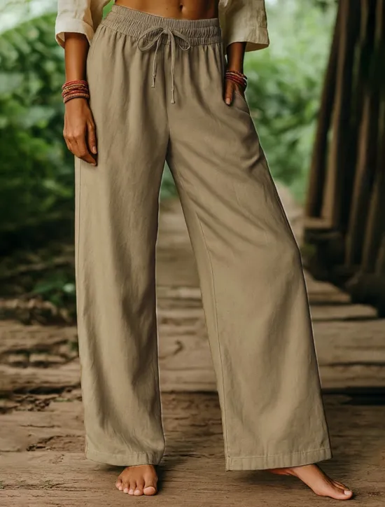 Clearance Women's Harem Pants Vacation Vintage Ethnic Style Full Length High Waist Plain Comfy Breathability Soft Micro-elastic Formal Vacation Street Black White Khaki Beige Summer Spring Loose Fit Women Pants