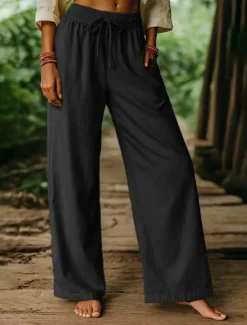 Clearance Women's Harem Pants Vacation Vintage Ethnic Style Full Length High Waist Plain Comfy Breathability Soft Micro-elastic Formal Vacation Street Black White Khaki Beige Summer Spring Loose Fit Women Pants