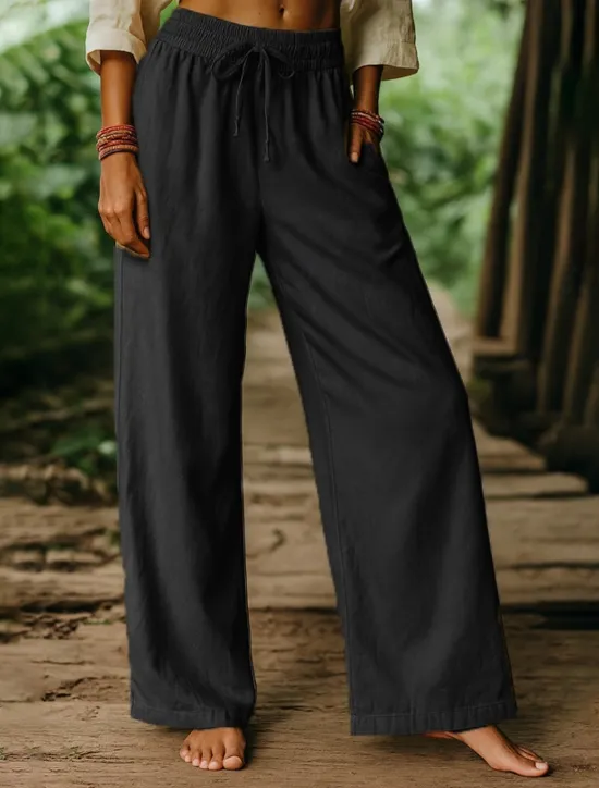 Clearance Women's Harem Pants Vacation Vintage Ethnic Style Full Length High Waist Plain Comfy Breathability Soft Micro-elastic Formal Vacation Street Black White Khaki Beige Summer Spring Loose Fit Women Pants
