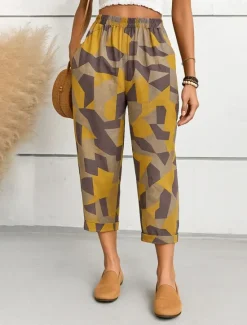New Women's Harem Pants Vintage Ankle-Length Mid Waist Graphic Abstract Comfy Breathable Quick Dry Stretchy Formal Vacation Street Black White Brown Green Summer Spring Loose Fit Women Pants