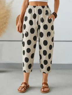 New Women's Harem Pants Vintage Ankle-Length Mid Waist Graphic Abstract Comfy Breathable Quick Dry Stretchy Formal Vacation Street Black White Brown Green Summer Spring Loose Fit Women Pants