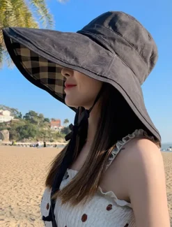 Discount Women's Hat Bucket Hat Sun Hat Portable Sun Protection Outdoor Street Weekend Pure Color Plaid Pure Color Women Hats