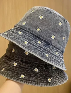 New Women's Hat Bucket Hat Sun Hat Portable Sun Protection Outdoor Daily Weekend Embroidery Daisy Women Spring Accessories|Hats