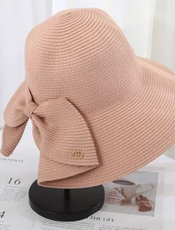 Hot Women's Hat Straw Hat Sun Hat Portable Sun Protection Breathable Street Daily Weekend Bow Pure Color Women Hats