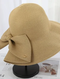 Hot Women's Hat Straw Hat Sun Hat Portable Sun Protection Breathable Street Daily Weekend Bow Pure Color Women Hats
