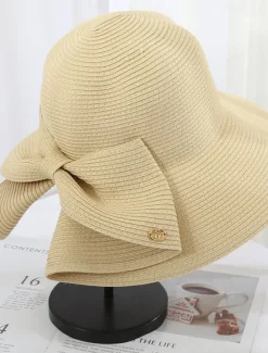 Hot Women's Hat Straw Hat Sun Hat Portable Sun Protection Breathable Street Daily Weekend Bow Pure Color Women Hats