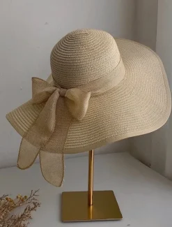 Hot Women's Hat Straw Hat Sun Hat Portable Sun Protection Breathable Street Daily Weekend Bow Pure Color Women Hats