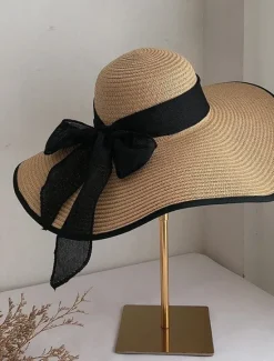 Hot Women's Hat Straw Hat Sun Hat Portable Sun Protection Breathable Street Daily Weekend Bow Pure Color Women Hats