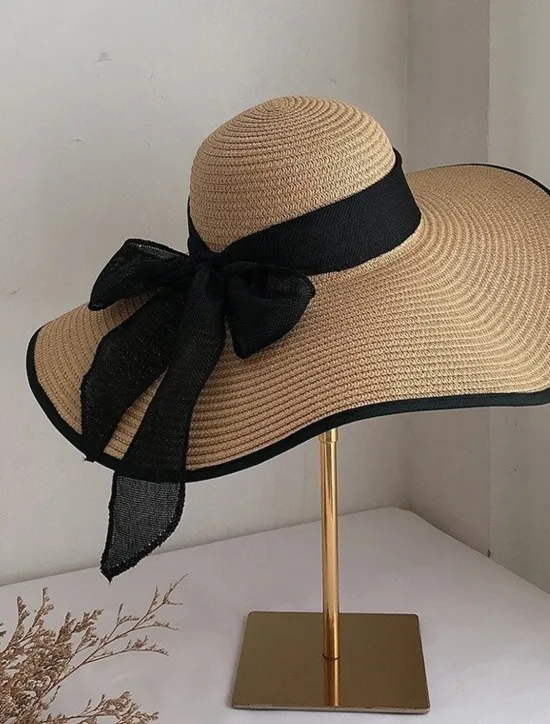 Hot Women's Hat Straw Hat Sun Hat Portable Sun Protection Breathable Street Daily Weekend Bow Pure Color Women Hats