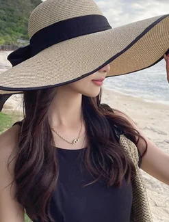 Hot Women's Hat Straw Hat Sun Hat Portable Sun Protection Breathable Street Daily Weekend Bow Pure Color Women Hats
