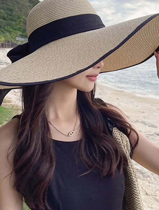 Hot Women's Hat Straw Hat Sun Hat Portable Sun Protection Breathable Street Daily Weekend Bow Pure Color Women Hats