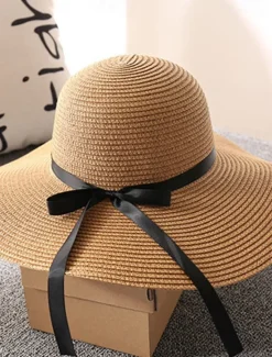 Sale Women's Hat Straw Hat Sun Hat Portable Sun Protection Breathable Street Daily Weekend Bow Pure Color Women Hats