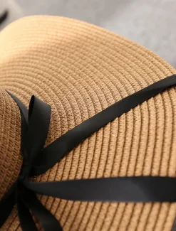 Sale Women's Hat Straw Hat Sun Hat Portable Sun Protection Breathable Street Daily Weekend Bow Pure Color Women Hats