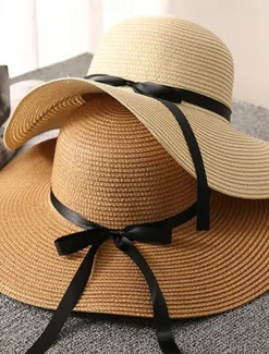 Sale Women's Hat Straw Hat Sun Hat Portable Sun Protection Breathable Street Daily Weekend Bow Pure Color Women Hats