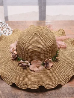 Clearance Women's Hat Sun Hat Portable Sun Protection Outdoor Holiday Beach Flower Pure Color Women Hats