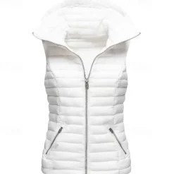 Discount Women's Hiking Vest Quilted Puffer Vest Sleeveless Outerwear Outdoor Thermal Warm Windproof Lightweight Winter Pocket Nylon Black White Red Hunting Fishing Camping / Hiking / Caving Women Puffers & Parka