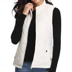 Best Women's Hiking Vest Sleeveless Top Outdoor Thermal Warm Quick Dry Zipper Pocket Soft Winter Zipper Pocket Sporty Dark Grey Black White Hunting Fishing Climbing Women Puffers & Parka
