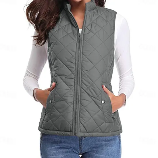 Best Women's Hiking Vest Sleeveless Top Outdoor Thermal Warm Quick Dry Zipper Pocket Soft Winter Zipper Pocket Sporty Dark Grey Black White Hunting Fishing Climbing Women Puffers & Parka