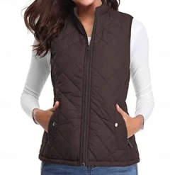 Best Women's Hiking Vest Sleeveless Top Outdoor Thermal Warm Quick Dry Zipper Pocket Soft Winter Zipper Pocket Sporty Dark Grey Black White Hunting Fishing Climbing Women Puffers & Parka