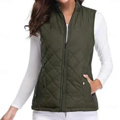 Best Women's Hiking Vest Sleeveless Top Outdoor Thermal Warm Quick Dry Zipper Pocket Soft Winter Zipper Pocket Sporty Dark Grey Black White Hunting Fishing Climbing Women Puffers & Parka