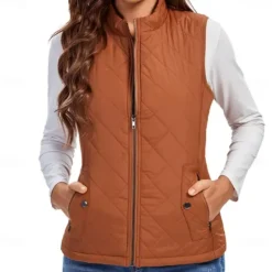Best Women's Hiking Vest Sleeveless Top Outdoor Thermal Warm Quick Dry Zipper Pocket Soft Winter Zipper Pocket Sporty Dark Grey Black White Hunting Fishing Climbing Women Puffers & Parka
