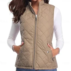 Best Women's Hiking Vest Sleeveless Top Outdoor Thermal Warm Quick Dry Zipper Pocket Soft Winter Zipper Pocket Sporty Dark Grey Black White Hunting Fishing Climbing Women Puffers & Parka
