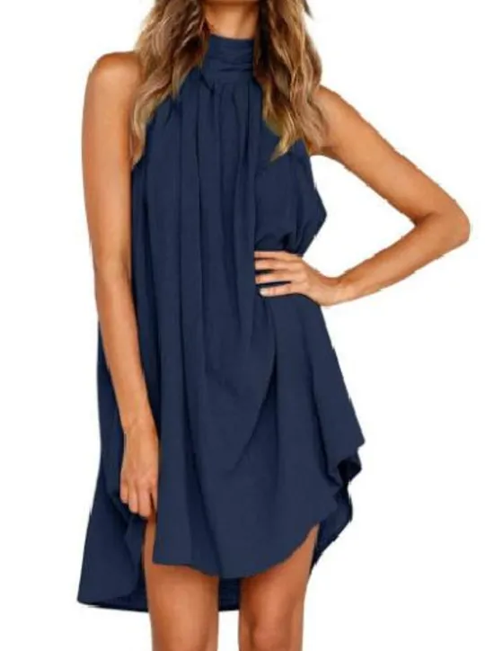 New Women's Holiday Dress Shift Dress Mini Dress Black White Yellow Sleeveless Pure Color Cold Shoulder Spring Summer Halter Stylish 2023 S M L XL 2XL Women Cocktail Dress