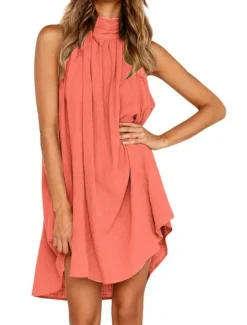 New Women's Holiday Dress Shift Dress Mini Dress Black White Yellow Sleeveless Pure Color Cold Shoulder Spring Summer Halter Stylish 2023 S M L XL 2XL Women Cocktail Dress