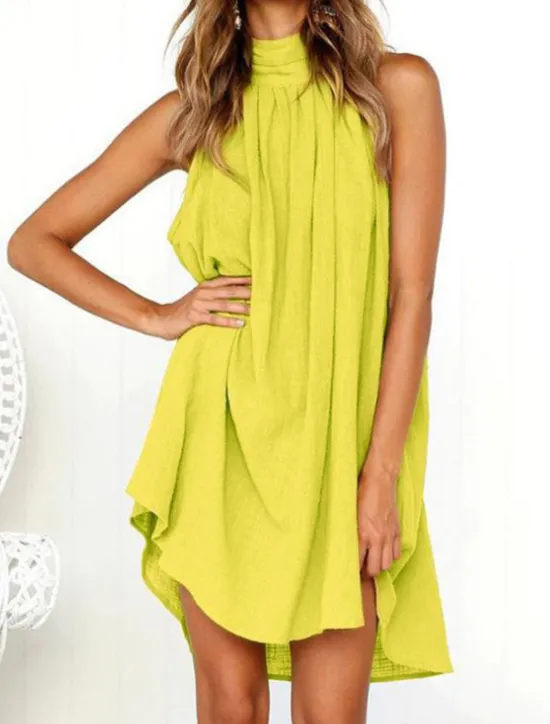 New Women's Holiday Dress Shift Dress Mini Dress Black White Yellow Sleeveless Pure Color Cold Shoulder Spring Summer Halter Stylish 2023 S M L XL 2XL Women Cocktail Dress