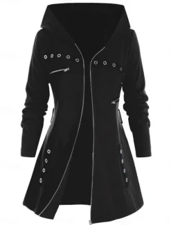 Hot Women's Hoodie Jacket Comfortable Breathable Zipper Pocket Casual Plain Vacation Street Daily Wear Going out Zipper Regular Hooded Regular Fit Long Sleeve Outerwear Black Red Spring Fall Women Jackets|Coats & Trench Coats