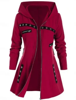 Hot Women's Hoodie Jacket Comfortable Breathable Zipper Pocket Casual Plain Vacation Street Daily Wear Going out Zipper Regular Hooded Regular Fit Long Sleeve Outerwear Black Red Spring Fall Women Jackets|Coats & Trench Coats