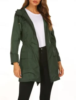Hot Women's Hoodie Jacket Comfortable Breathable Zipper Pocket Casual Plain Outdoor Vacation Street Daily Wear Zipper Regular Hooded Regular Fit Long Sleeve Outerwear Black Navy Blue Dark Green Spring Women Jackets|Coats & Trench Coats