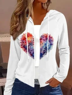 Sale Women's Hoodie Jacket Comfortable Zipper Vintage Sports Fashion Floral School Vacation Home Casual Short Hooded Regular Fit Long Sleeve Outerwear White Red Blue Spring Fall Women Jackets