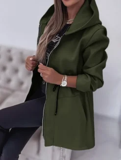Discount Women's Hoodie Jacket Comfortable Breathable Zipper Pocket Fashion Casual Plain Vacation Street Casual Daily Wear Zipper Regular Hooded Regular Fit Long Sleeve Outerwear Black Army Green Beige Spring Women Coats & Trench Coats