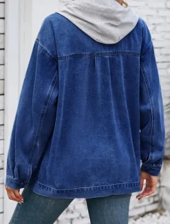 Discount Women's Hoodie Jacket Denim Jacket Outdoor Street Daily Wear Fall Winter Regular Coat Regular Fit Thermal Warm Breathable Stylish Casual Jacket Long Sleeve Solid Color with Pockets Light Blue Black Women Jackets