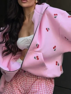 Hot Women's Hoodie Jacket Outdoor Street Daily Wear Fall Winter Regular Coat Regular Fit Thermal Warm Breathable Stylish Casual Jacket Long Sleeve Print with Pockets Print White Pink Women Jackets