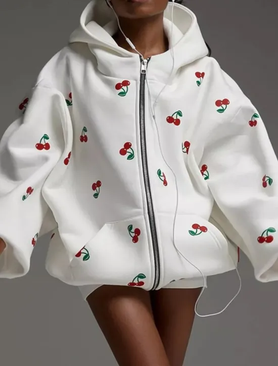 Hot Women's Hoodie Jacket Outdoor Street Daily Wear Fall Winter Regular Coat Regular Fit Thermal Warm Breathable Stylish Casual Jacket Long Sleeve Print with Pockets Print White Pink Women Jackets