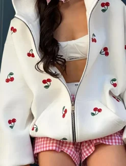 Hot Women's Hoodie Jacket Outdoor Street Daily Wear Fall Winter Regular Coat Regular Fit Thermal Warm Breathable Stylish Casual Jacket Long Sleeve Print with Pockets Print White Pink Women Jackets