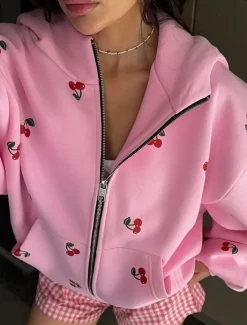 Hot Women's Hoodie Jacket Outdoor Street Daily Wear Fall Winter Regular Coat Regular Fit Thermal Warm Breathable Stylish Casual Jacket Long Sleeve Print with Pockets Print White Pink Women Jackets