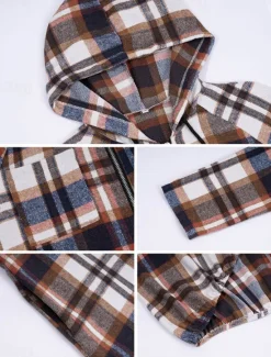 Discount Women's Hoodie Jacket Outdoor Street Daily Wear Fall Winter Long Coat Regular Fit Thermal Warm Breathable Stylish Casual Jacket Long Sleeve Stripes and Plaid with Pockets Full Zip Red Brown Green Women Jackets|Coats & Trench Coats