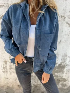 Clearance Women's Hoodie Jacket Outdoor Street Daily Wear Fall Winter Regular Coat Regular Fit Thermal Warm Breathable Stylish Casual Jacket Long Sleeve Plain with Pockets Full Zip Pink Navy Blue Beige Women Jackets
