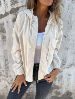 Clearance Women's Hoodie Jacket Outdoor Street Daily Wear Fall Winter Regular Coat Regular Fit Thermal Warm Breathable Stylish Casual Jacket Long Sleeve Plain with Pockets Full Zip Pink Navy Blue Beige Women Jackets